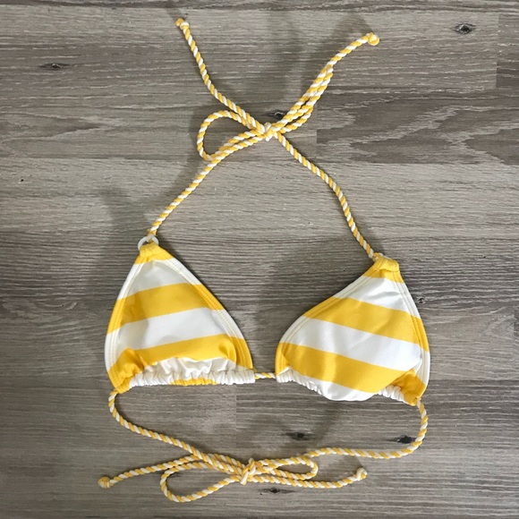 yellow and white striped bikini top